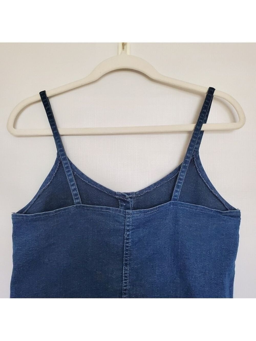 DENIM MINI DRESS 90'S Y2K WOMENS XL BLUE BUTTON UP RAW HEM COACHELLA STAGECOACH - Picture 6 of 11